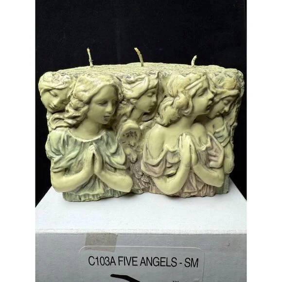 2001 Vintage eDeco Studios Decorative 3-Wick 3D Carved 5 Angels Candle - C103A - Picture 2 of 9